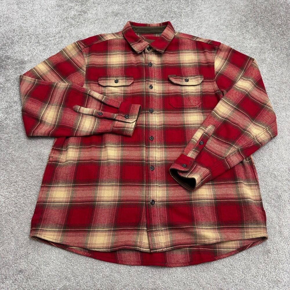 Orvis Classic Collection Shacket Flannel Shirt Mens XL Red Brown Plaid Cotton